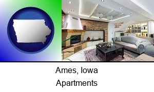 Ames, Iowa - a living room in a luxury apartment