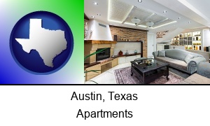 Austin, Texas - a living room in a luxury apartment
