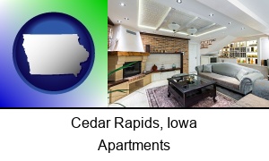 Cedar Rapids, Iowa - a living room in a luxury apartment