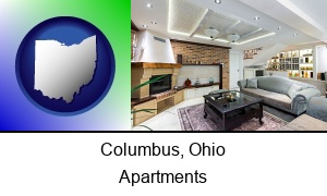 Columbus, Ohio - a living room in a luxury apartment