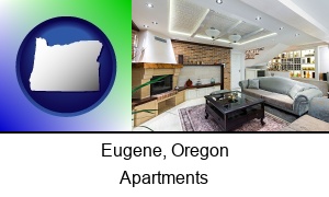 Eugene, Oregon - a living room in a luxury apartment