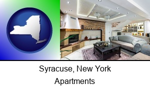 Syracuse, New York - a living room in a luxury apartment