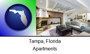 Tampa, Florida - a living room in a luxury apartment