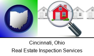 Cincinnati Ohio a house viewed through a magnifying glass