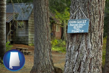 rental cabins with Alabama map icon