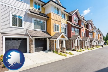a row of townhouses with Alaska map icon