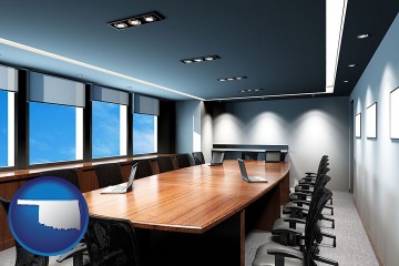 an executive conference room with Oklahoma map icon