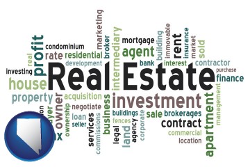 real estate concept words with Nevada map icon