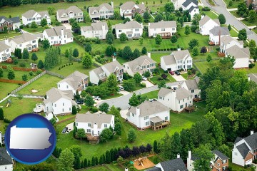 a housing development with Pennsylvania map icon