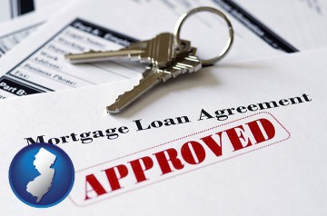 an approved mortgage loan agreement with New Jersey map icon