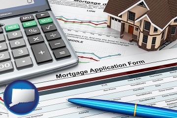 a mortgage application form with Connecticut map icon