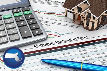 a mortgage application form with Massachusetts map icon