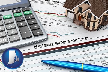 a mortgage application form with Rhode Island map icon