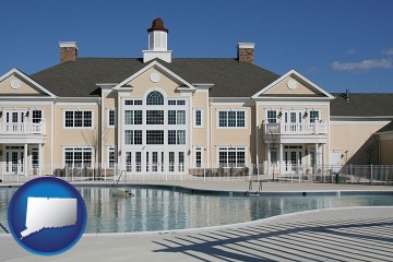 an active adult community center and swimming pool with Connecticut map icon