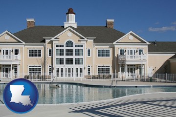 an active adult community center and swimming pool with Louisiana map icon