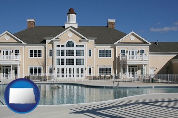 an active adult community center and swimming pool with North Dakota map icon