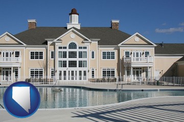 an active adult community center and swimming pool with Nevada map icon