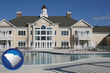 an active adult community center and swimming pool with South Carolina map icon