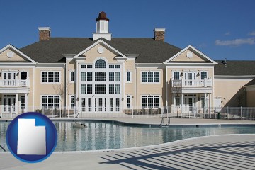 an active adult community center and swimming pool with Utah map icon