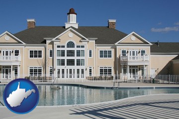 an active adult community center and swimming pool with West Virginia map icon