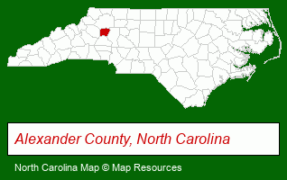 North Carolina map, showing the general location of Hiddenite Family Campground