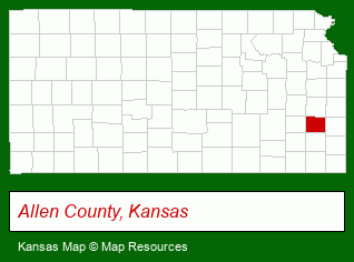 Kansas map, showing the general location of Allen County Realty Inc