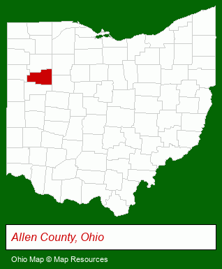 Ohio map, showing the general location of Allen County Recyclers