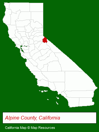 California map, showing the general location of Kirkwood Ski Summer Resort