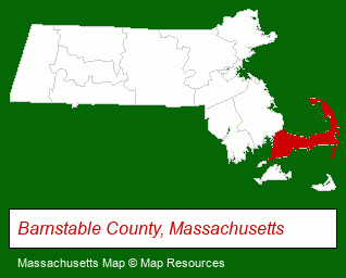 Massachusetts map, showing the general location of Yarmouth Country Cabins