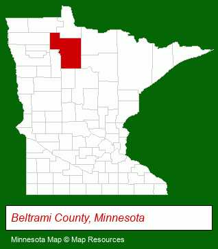 Minnesota map, showing the general location of Ruttger's Birchmont Lodge