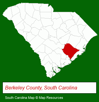 South Carolina map, showing the general location of Berkeley County Government - Cypress Gardens