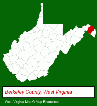 West Virginia map, showing the general location of Panhandle Homes of Berkeley