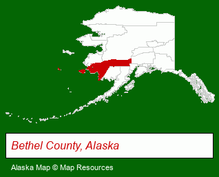 Alaska map, showing the general location of Bethel Native Corporation