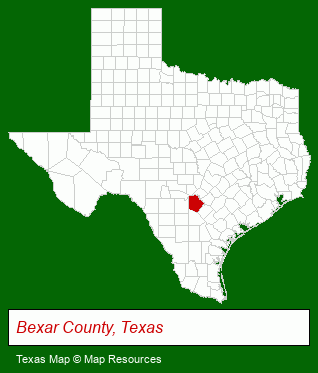 Texas map, showing the general location of Alamo Ranch