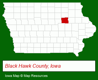 Iowa map, showing the general location of Hawkeye Towers