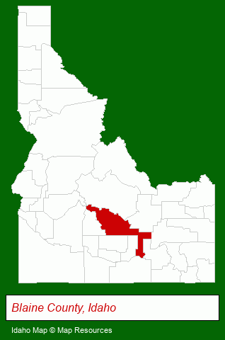 Idaho map, showing the general location of Blaine County Recreation District