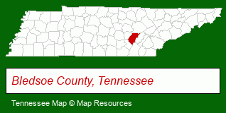 Tennessee map, showing the general location of Fall Creek Falls State Park