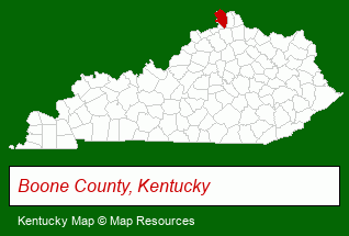 Kentucky map, showing the general location of Boone County Arboretum