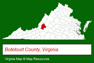 Virginia map, showing the general location of Roanoke Landscapes