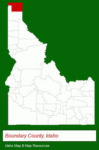 Idaho map, showing the general location of Selkirk Mountain Real Estate
