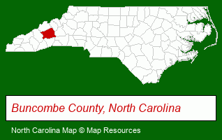 North Carolina map, showing the general location of Asheville Farm, North Carolina