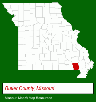 Missouri map, showing the general location of Poplar Bluff Parks & REC Department