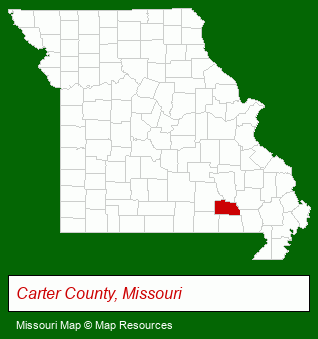 Missouri map, showing the general location of Van Buren Campground