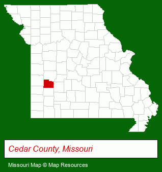 Missouri map, showing the general location of Cedar County Abstract & Title