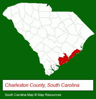 South Carolina map, showing the general location of Charleston Real Estate Guide