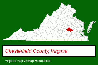 Virginia map, showing the general location of Brandermill Woods Retirement