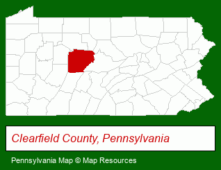 Pennsylvania map, showing the general location of Clearfield CO Economic Development