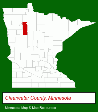 Minnesota map, showing the general location of Clearwater County Long Lake Park