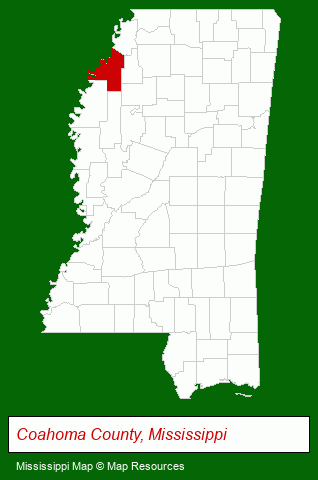 Mississippi map, showing the general location of Traceway Retirement Community