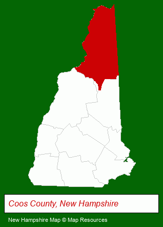 New Hampshire map, showing the general location of Partridge Cabins